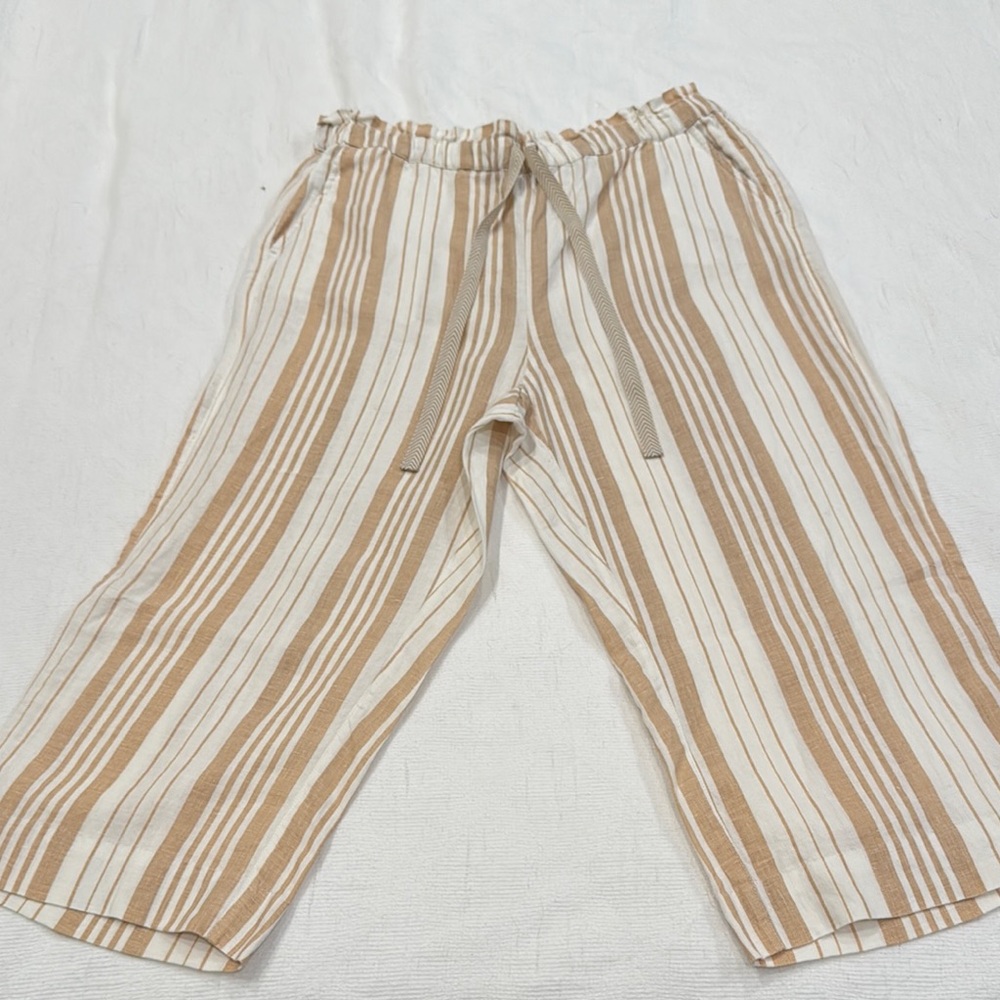 ✨ Chico’s Linen Crop Pants Size 1 – Beige & Cream Stripe – Like New✨